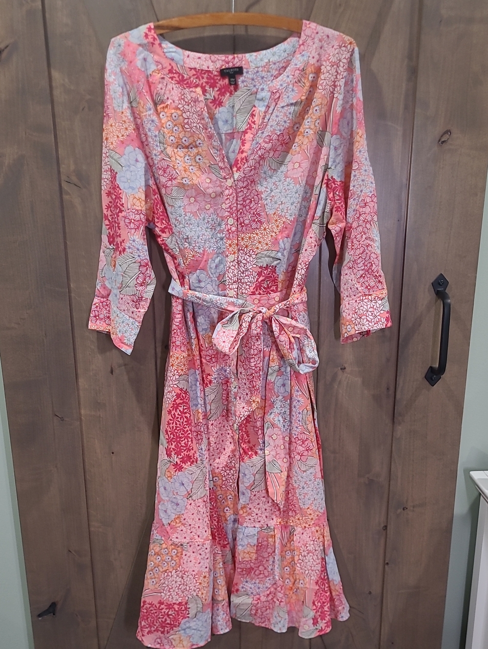 Talbuts Plus Floral Button-Front Pink Floral Midi Dress 14W